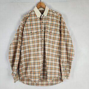 Roper Button Up Western Shirt Men's M Tan Orange Plaid Cowboy Travel Ranch